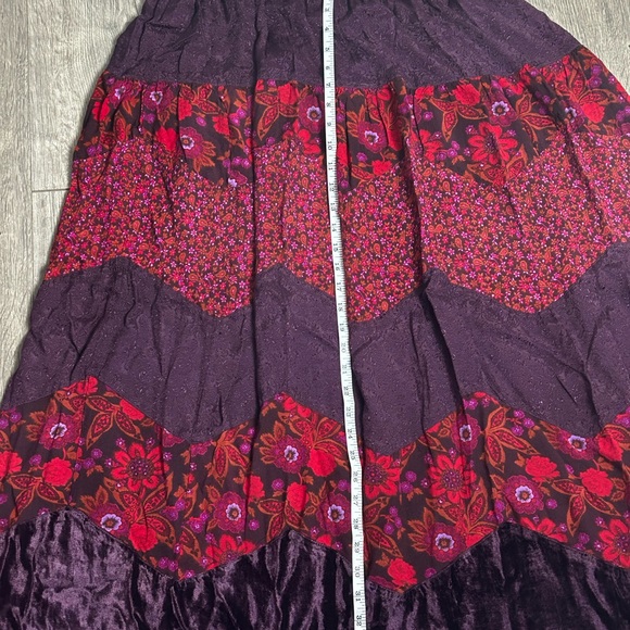 Sold! Deep purple and red/burgundy, multi floral maxi skirt with elastic waist - Picture 5 of 6